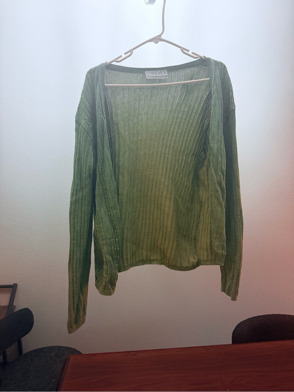 Vintage Forever by Creative Cotton Sage Green Ribbed Open-Front Cardigan